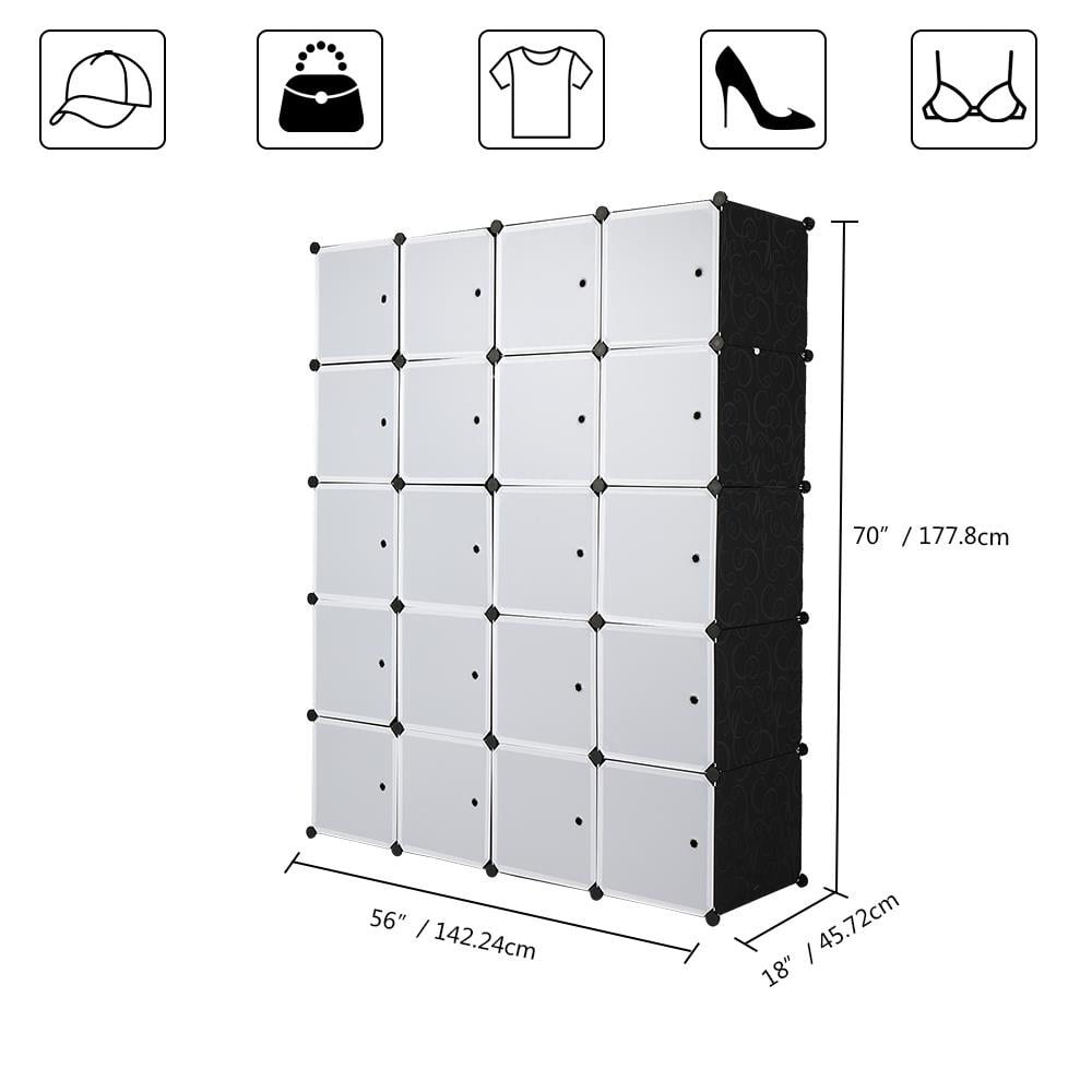 Ktaxon 20-Cube DIY Closet Cabinets Storage Organizers W/Doors & 4 Hanging Rods for Books, Toys, Towels,Clothes,Black