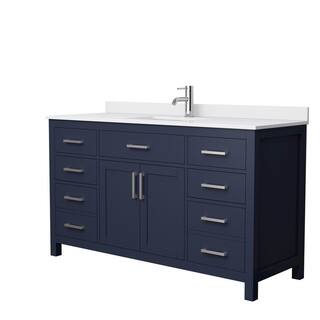 Wyndham Collection Beckett 60 in. W x 22 in. D x 35 in. H Single Sink Bathroom Vanity in Dark Blue with White Cultured Marble Top WCG242460SBNWCUNSMXX