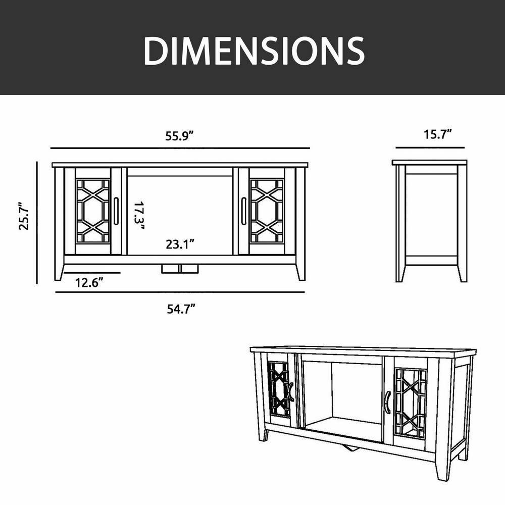 Hanover Arcadia Mid-Century 55.9 in. W Freestanding Electric Fireplace TV Stand in White with Multi-Color Crystal Insert FS5414-1BWTCS