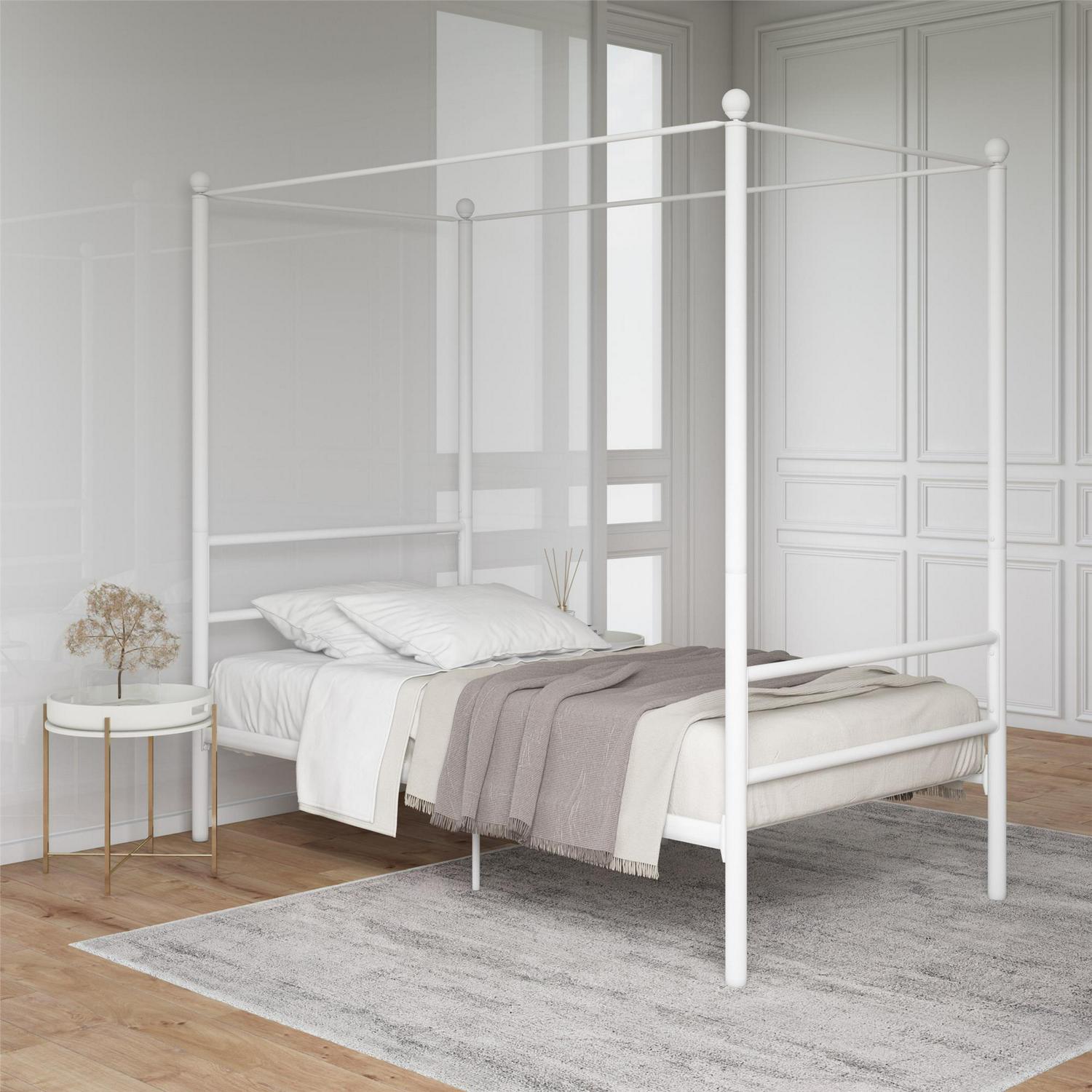 Mainstays Metal Canopy Bed， Off White