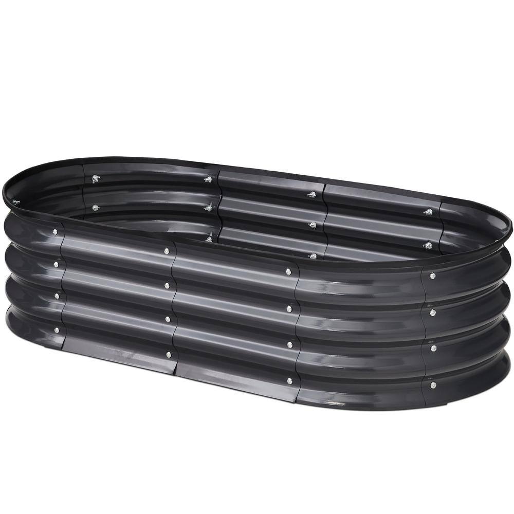 Best Choice Products 4 ft. x 2 ft. x 1 ft. Oval Steel Raised Garden Bed Planter Box for Vegetables Flowers in Charcoal SKY6599
