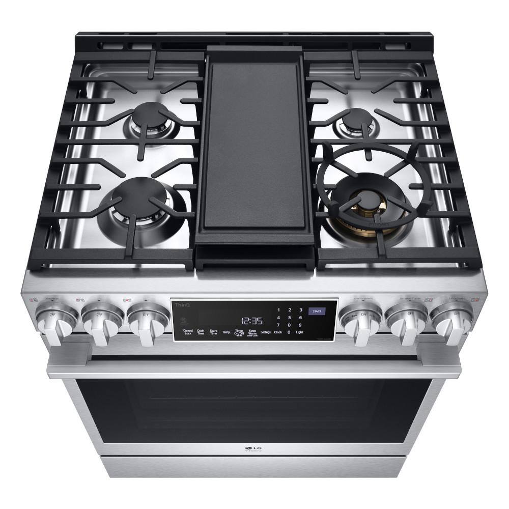 LG STUDIO 30 in. 6.3 cu. ft. Slide-in Gas Range with ProBake Convection Easy Clean Instaview and Air Fry in Stainless Steel LSGS6338F