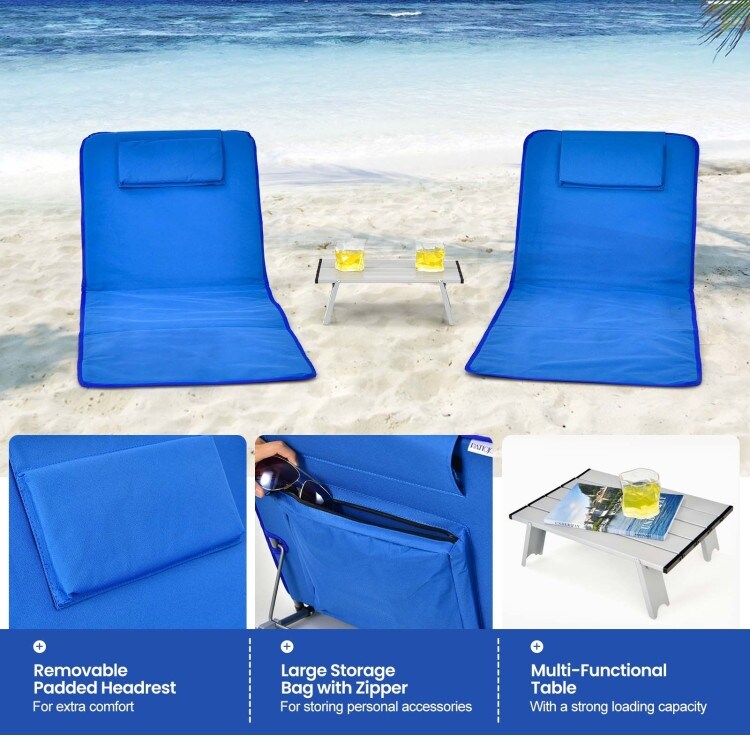 3PCS Beach Lounge Chair Mat Set 2 Adjustable Lounge Chairs