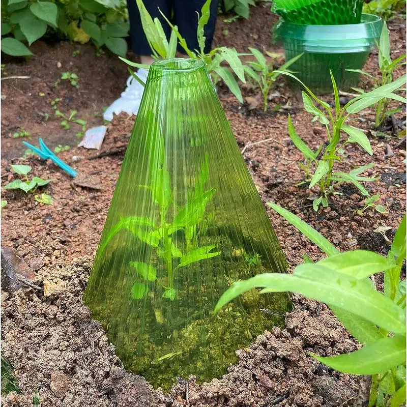 Transparent Green Reusable Garden Cloches Plant Bell Cover Greenhouse Bell Jar Cloches for Protection Against Sun Frost Snails