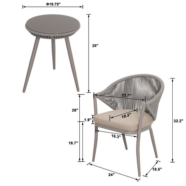 NUU GARDEN 3Piece Aluminum Patio Furniture Bistro Set with Cushions