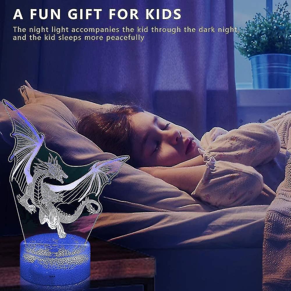 Dinosaur 3d Acrylic Night Light 7 Color Changing Led Light With Base Remote Control Usb Rechargeable Kids Boys Gift