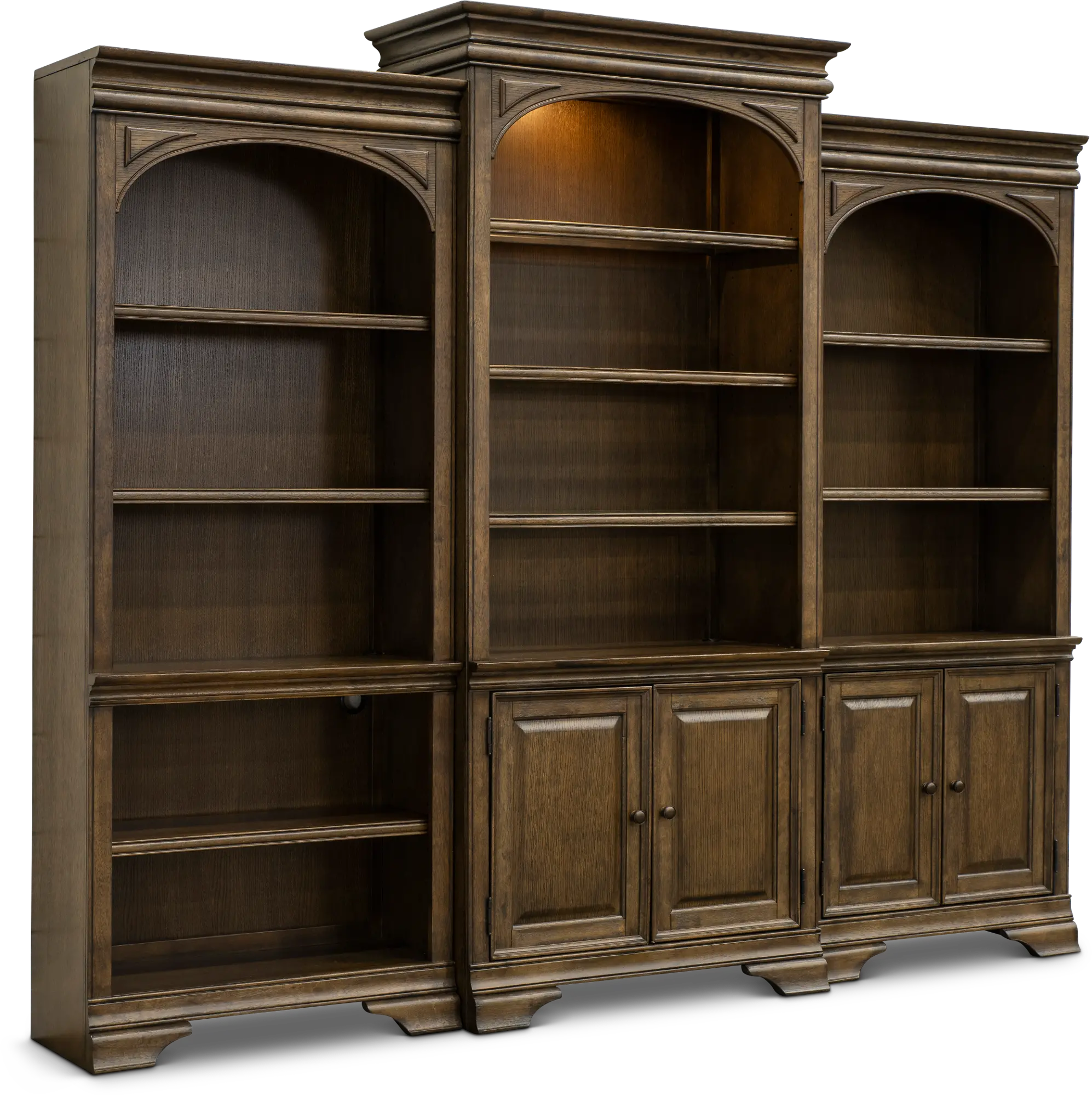 Arcadia Chestnut Brown Bookcase Wall with Doors