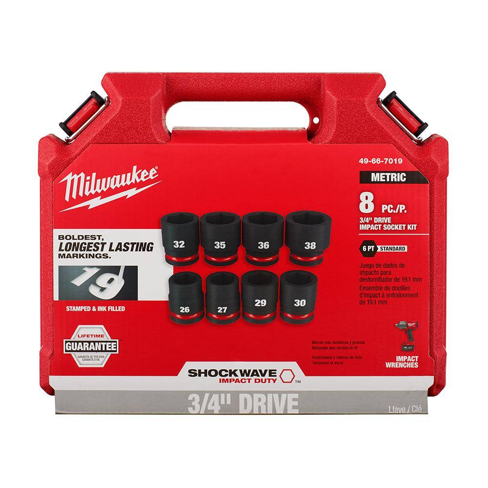 MW SHOCKWAVE 34 in. Drive Metric 6 Point Impact Socket Set (8-Piece) 49-66-7019