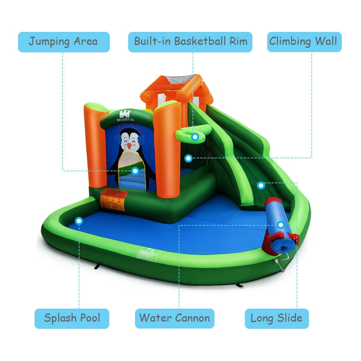 Costzon Inflatable Water Slide | 6 in 1 Jumping Bounce House w/ Climbing Wall for Kids Backyard