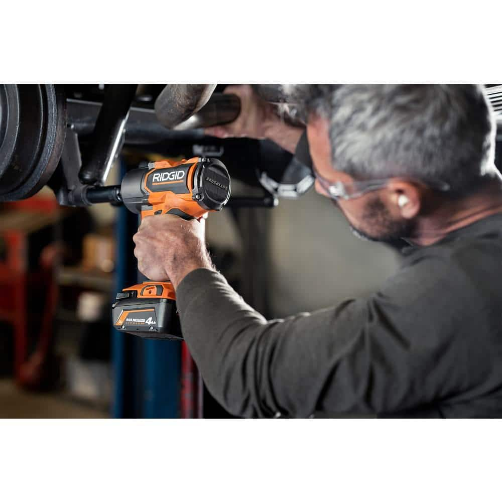 RIDGID 18V Brushless Cordless 4-Mode 1/2 in. High-Torque Impact Wrench Kit with 4.0 Ah Battery and Charger R86212KN