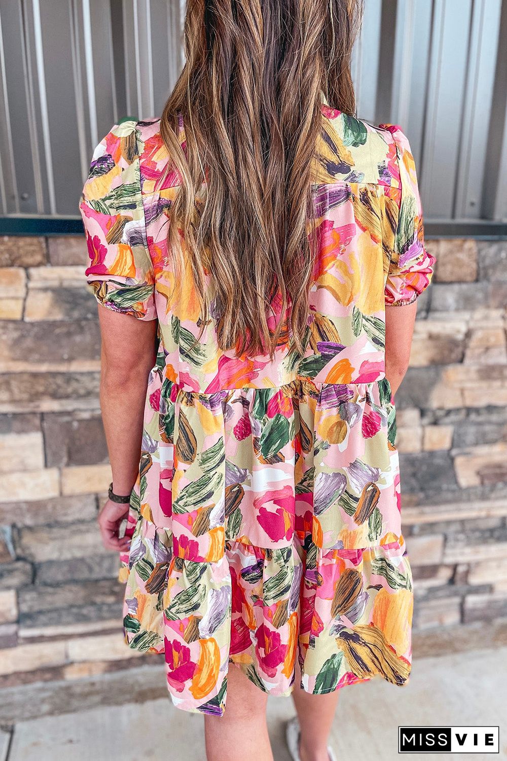 Floral Print Short Sleeve Shirt Dress