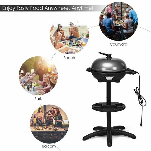 1350 W Outdoor Electric BBQ Grill with Removable Stand - 24.8