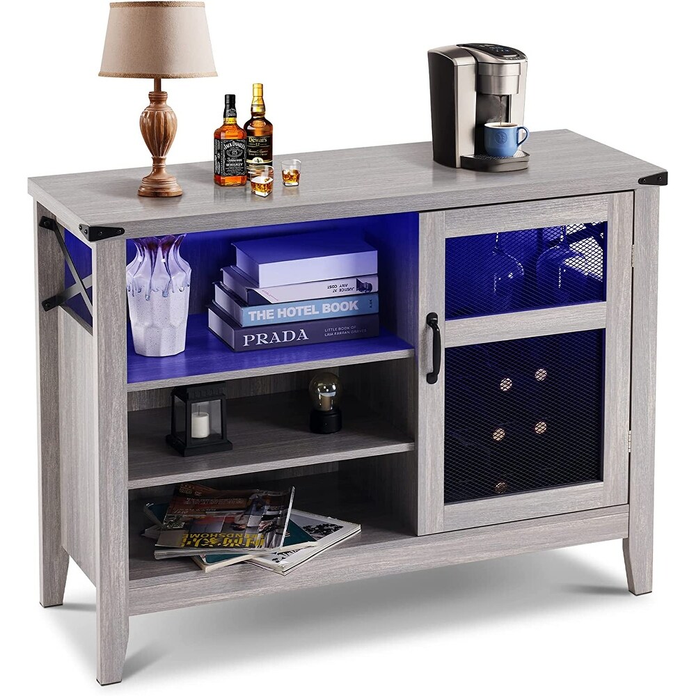 Ivinta Wine Bar Cabinet with LED Lights  Industrial Wine Cabinet for Liquor and Glass