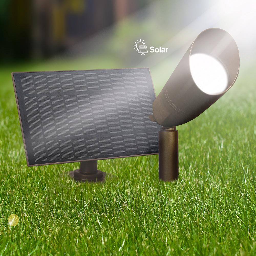 Feit Electric OneSync Landscape 300 Lumens Bronze Solar Integrated LED Outdoor Spotlight Multi-CCT Plus RGB wAdj Head Panel and Cable SPOTPANELSYNCRP