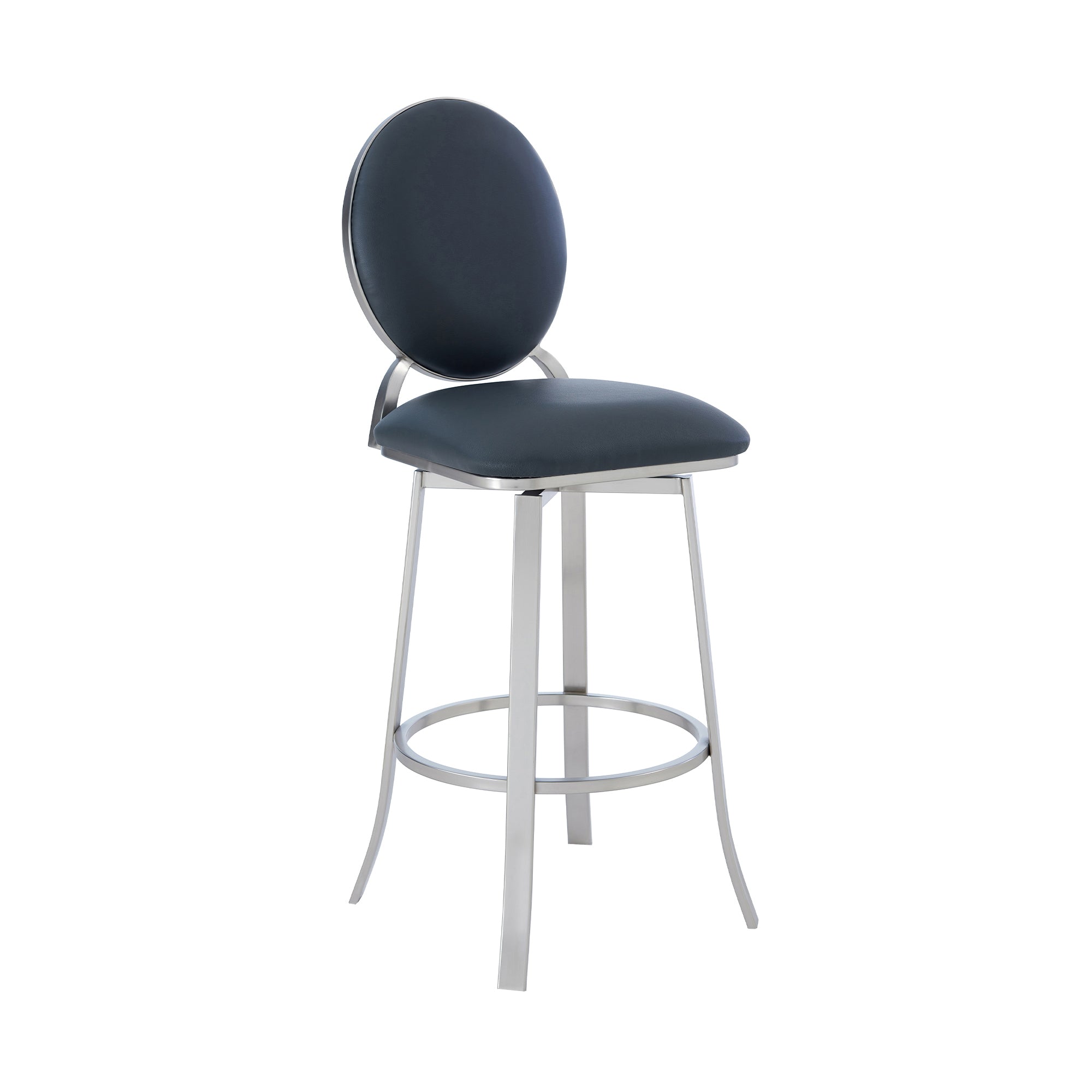 Taddeo Contemporary 30 Bar Height Barstool in Brushed Stainless Steel Finish and Grey Faux Leather