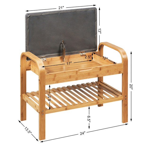 Costway Shoe Rack Bench Bamboo W cushioned Seat amp storage Shelf Padded Seat Shoe Bench