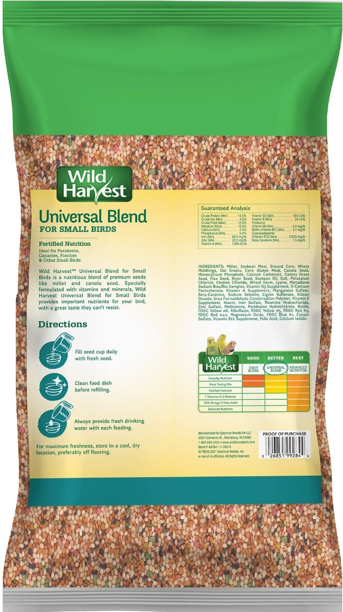 Wild Harvest Universal Blend Fortified Nutrition for Small Bird Birdfeed， 10-lb