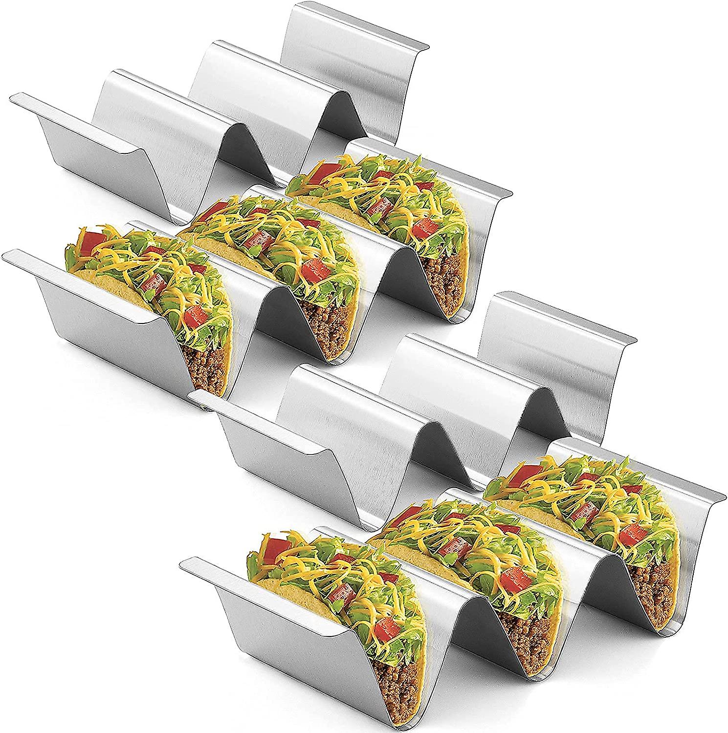 Taco Holder Stand，set Of 6 Stainless Steel Taco Tray，stylish Taco Shell Holders， Rack Holds Up To 3 Tacos Each Keeping Shells Upright， Health Material