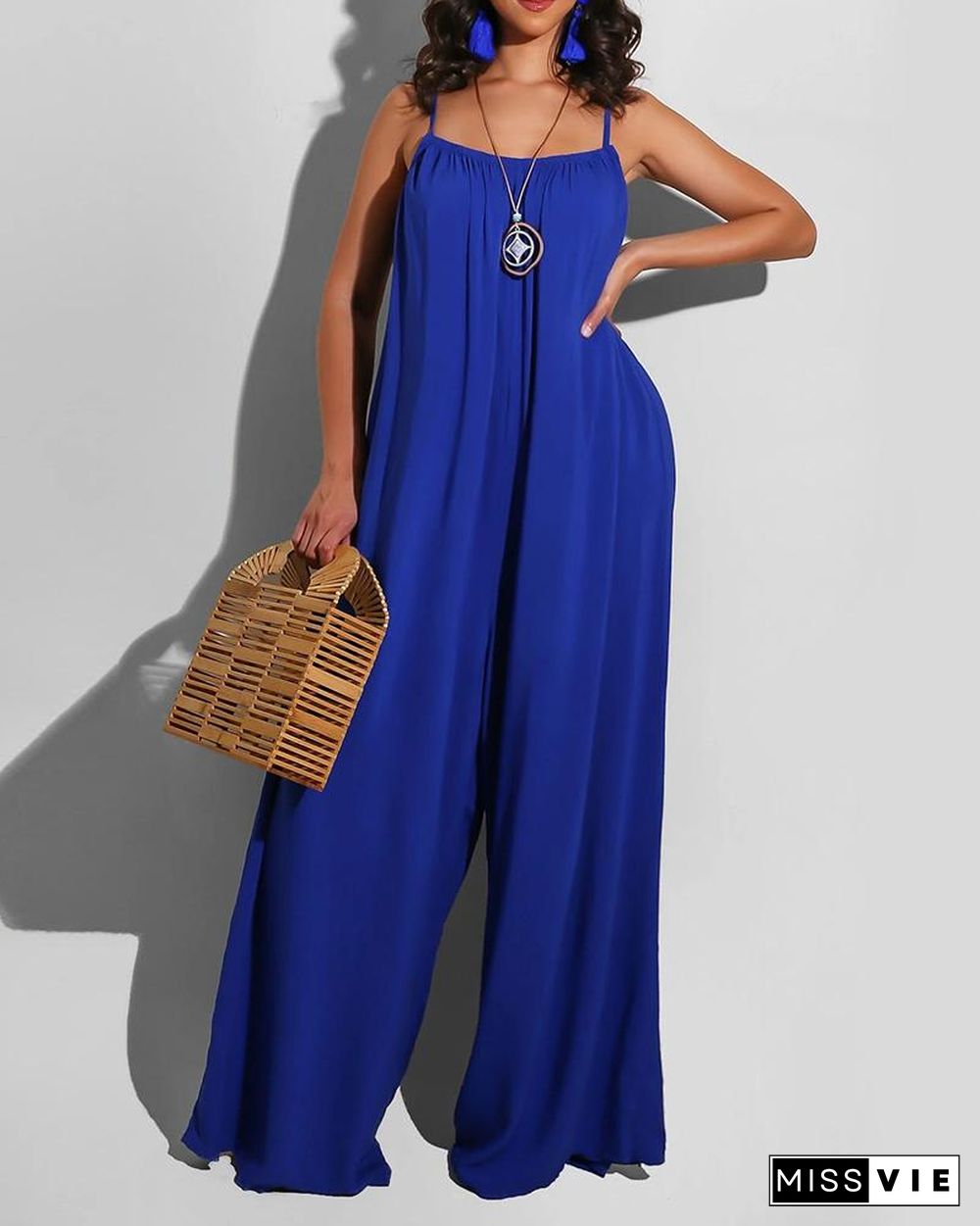 Spaghetti Strap Square Neck Plain Jumpsuit