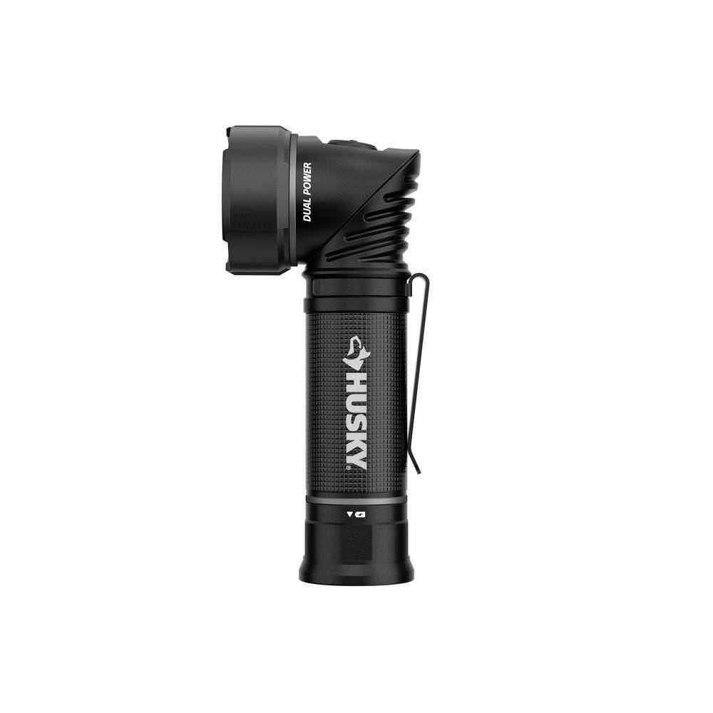 Husky 750 Lumens Dual Power LED Swivel-Head Rechargeable Flashlight with Pocket Clip and Rechargeable Battery HSKY750DPSWF