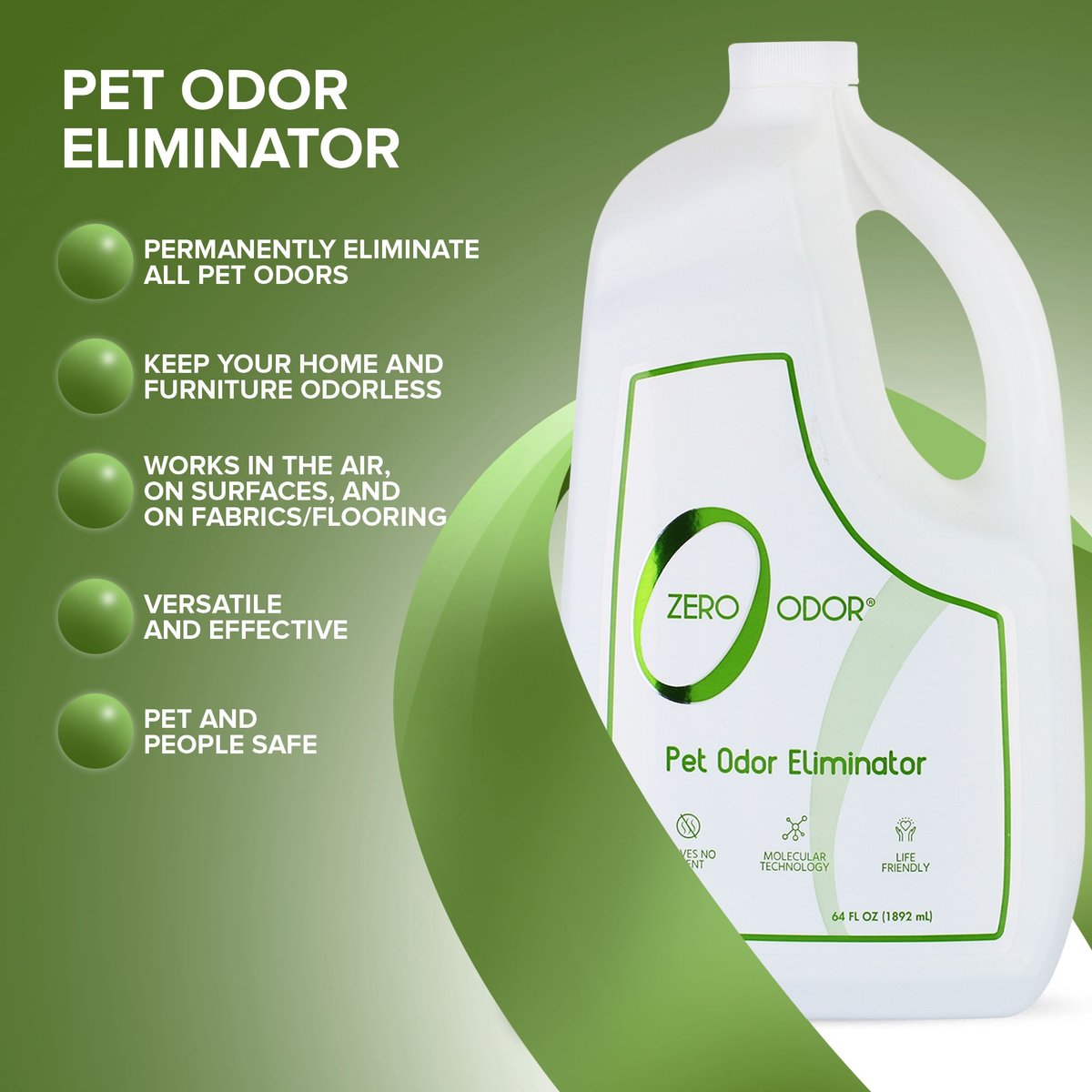 Zero Odor Pet Odor Eliminator， 64-oz bottle