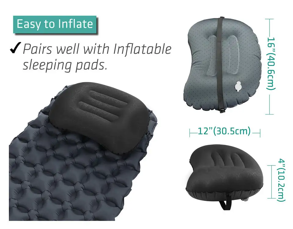 Low Moq Ultralight Camping Compressible Compact Comfortable Ergonomic air cushion beach camping airplane Inflating travel Pillow