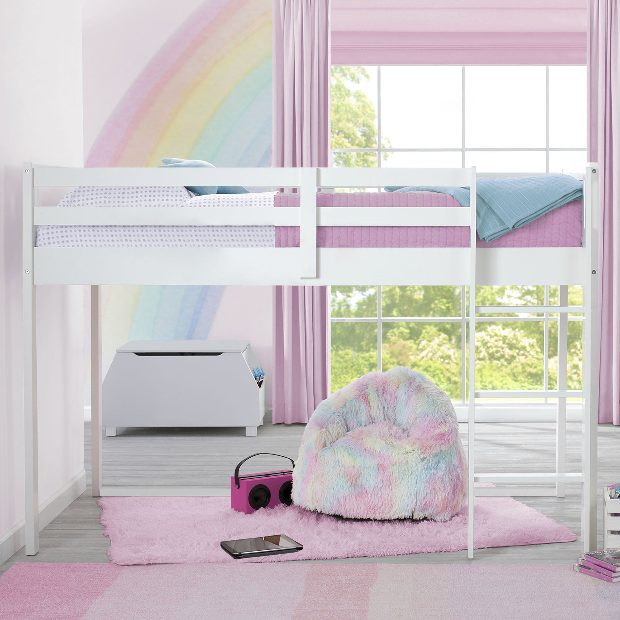 Delta Children Twin Loft Bed with Guardrail and Ladder (Coordinates with Disney Princess & JoJo Siwa Tents Sold Separately), White