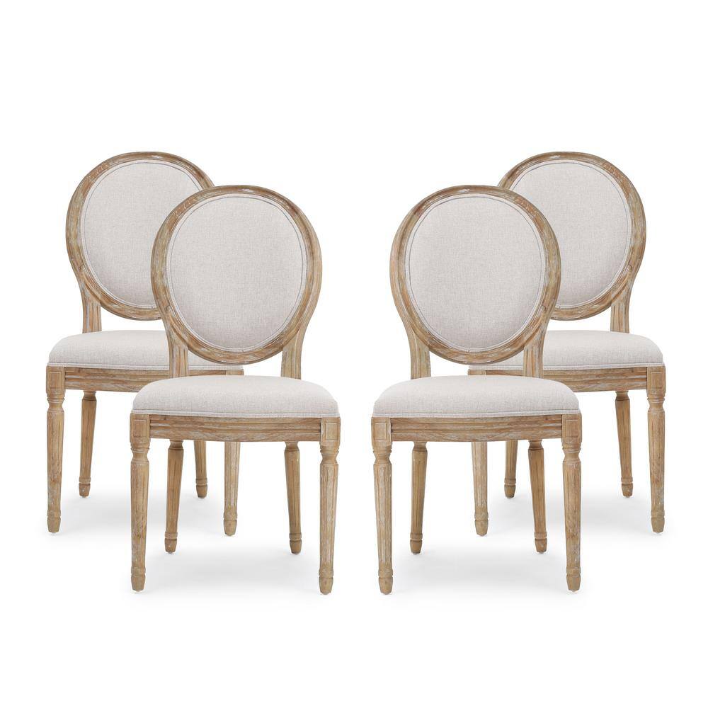 Noble House Phinnaeus Beige Fabric Upholstered Dining Chair (Set of 4) 82919