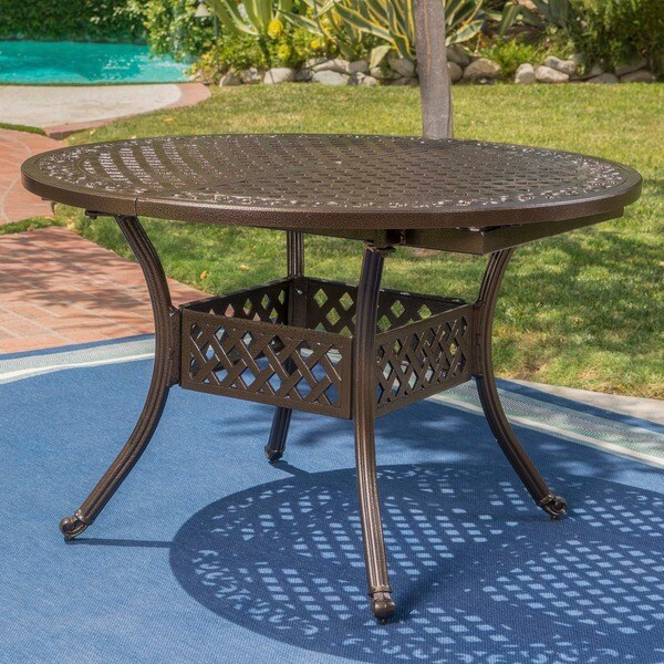 Windley Outdoor Expandable Aluminum Dining Set with Umbrella Hole by Christopher Knight Home