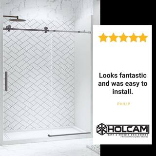 Holcam Eclipse 48 in. W x 74 in. H Frameless Sliding Shower Door in Brushed Nickel with Easy Clean 10 Clear Glass Protection ECSE180.BNK.CLR.4876.HS