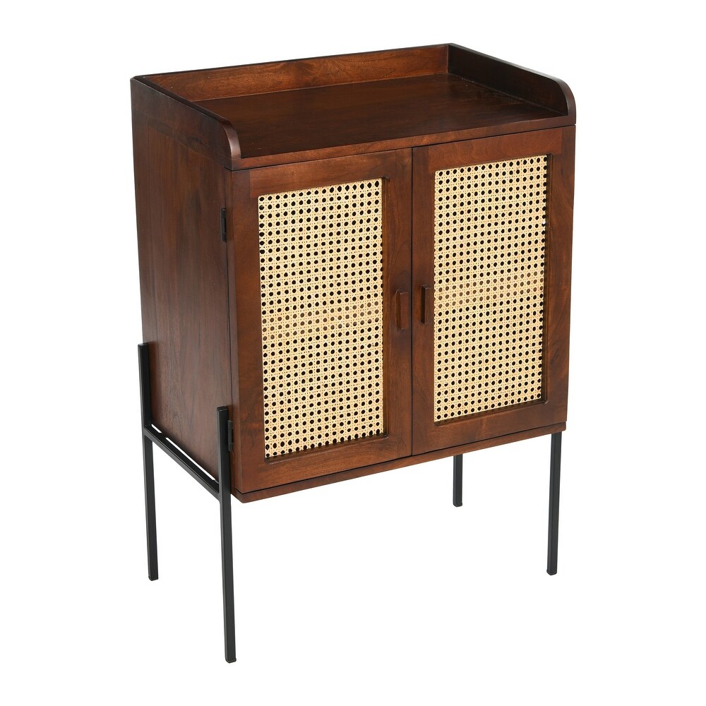 Wood and Metal Bar Cabinet with Cane Panels