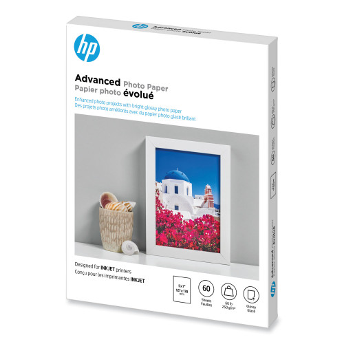 HP Advanced Photo Paper， 10.5 mil， 5 x 7， Glossy White， 60/Pack (Q8690A)