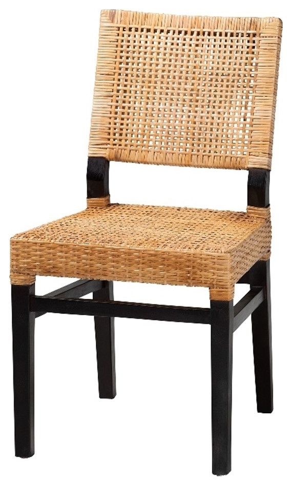 Baxton Studio Lesia Brown Rattan and Espresso Brown Mahogany Wood Dining Chair   Tropical   Dining Chairs   by Homesquare  Houzz