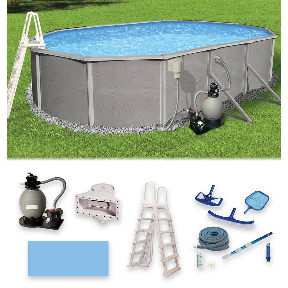 Blue Wave Belize 15 ft. x 30 ft. Oval x 52 in. Deep Metal Wall Above Ground Pool Package with 6 in. Top Rail NB3044