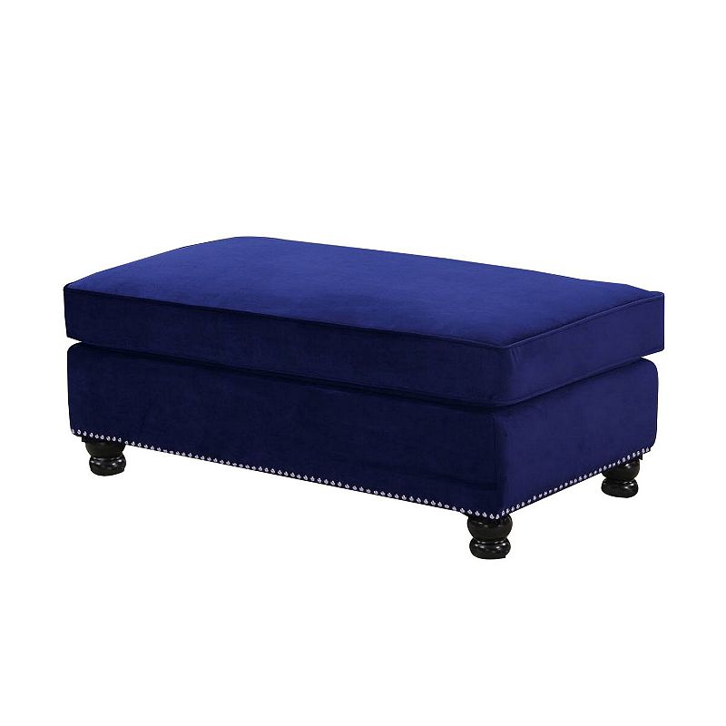 46 Inches Nailhead Trim Velvet Upholstered Ottoman， Blue