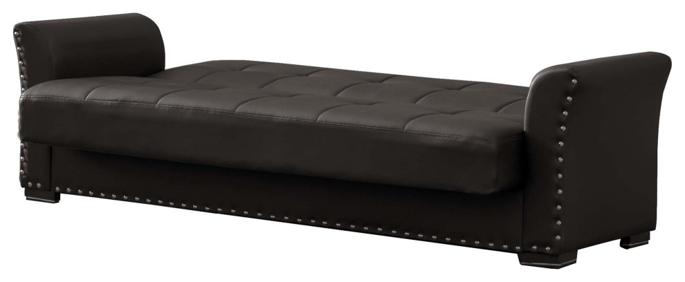 Sleeper Sofa  Square Tufted Seat With Click Clack Technology  Black Leatherette   Transitional   Sleeper Sofas   by Decorn  Houzz