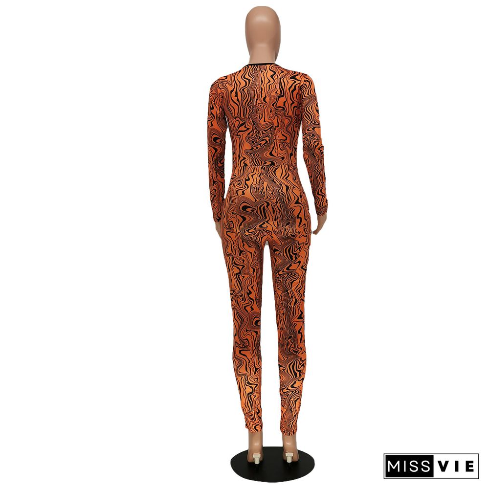 Fashion Print Full Sleeve Tight Jumpsuit