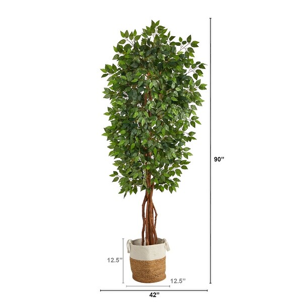 7.5' Artificial Deluxe Ficus Tree with Handmade Jute and Cotton Basket