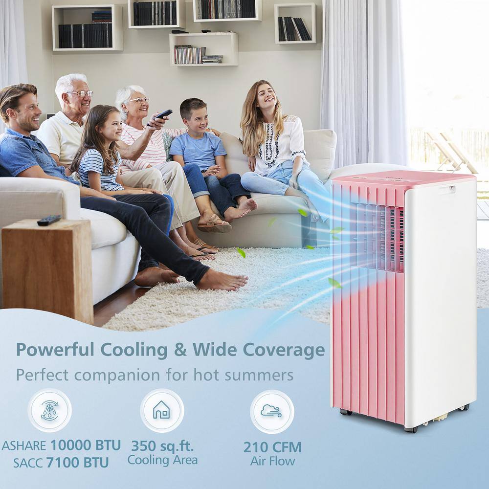 Costway 10000 BTU Portable Air Conditioner AC Unit 3-in-1 Cools 350 Sq. Ft. with Dehumidifier Remote in Pink FP10347US-PI