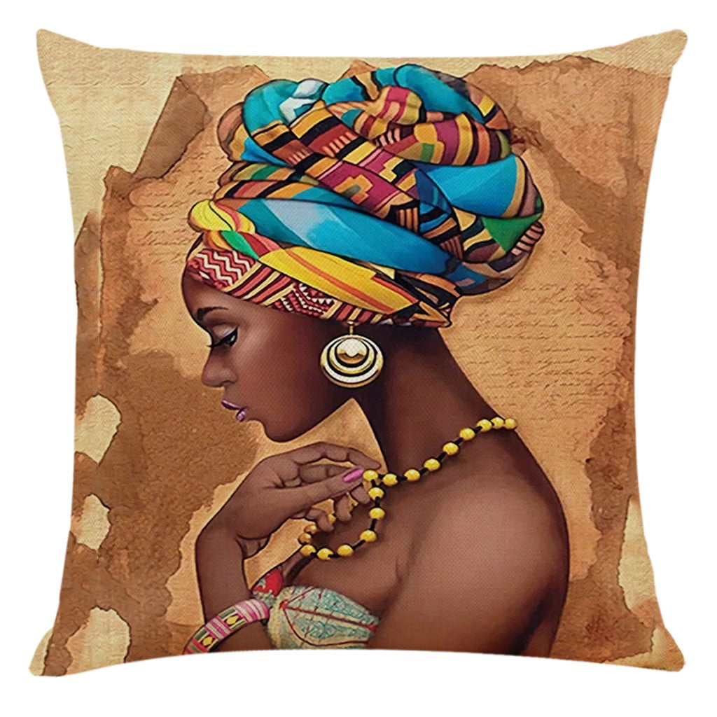 Egmy African Women Pillowcase Throw Pillow Home Decor Cushion Cover