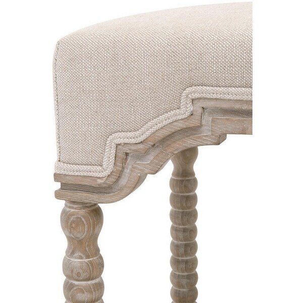 Turned Wooden Frame Padded Stool， Beige and Brown