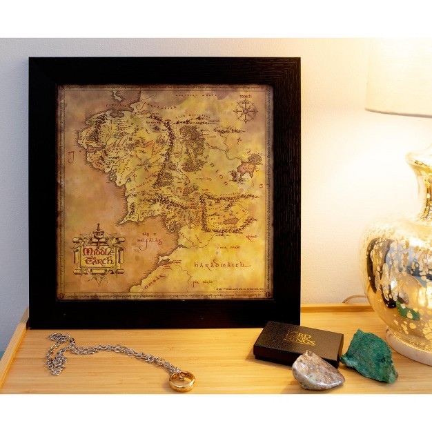 Silver Buffalo The Lord Of The Rings Middle earth Map Hanging Sign Framed Wall Art 12 Inches