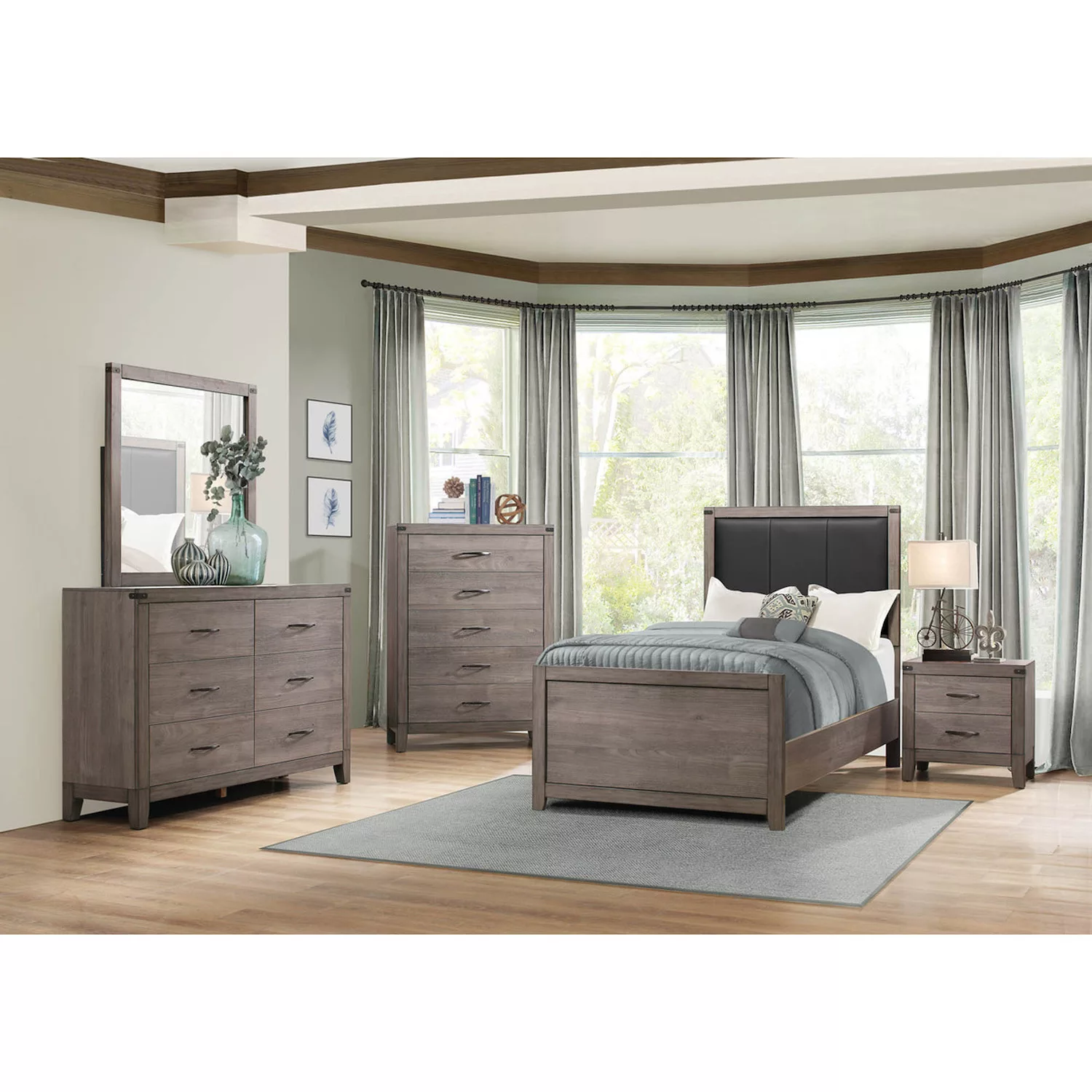 Lexicon Nightstand - Gray With Black Nickel Tone Bar Pulls