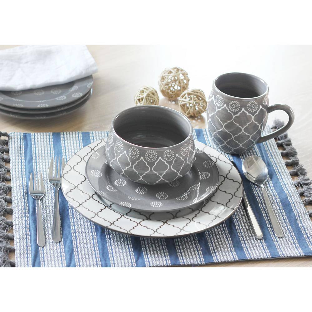 BAUM Moroccan 16-Piece Grey Dinnerware Set MOROCG16