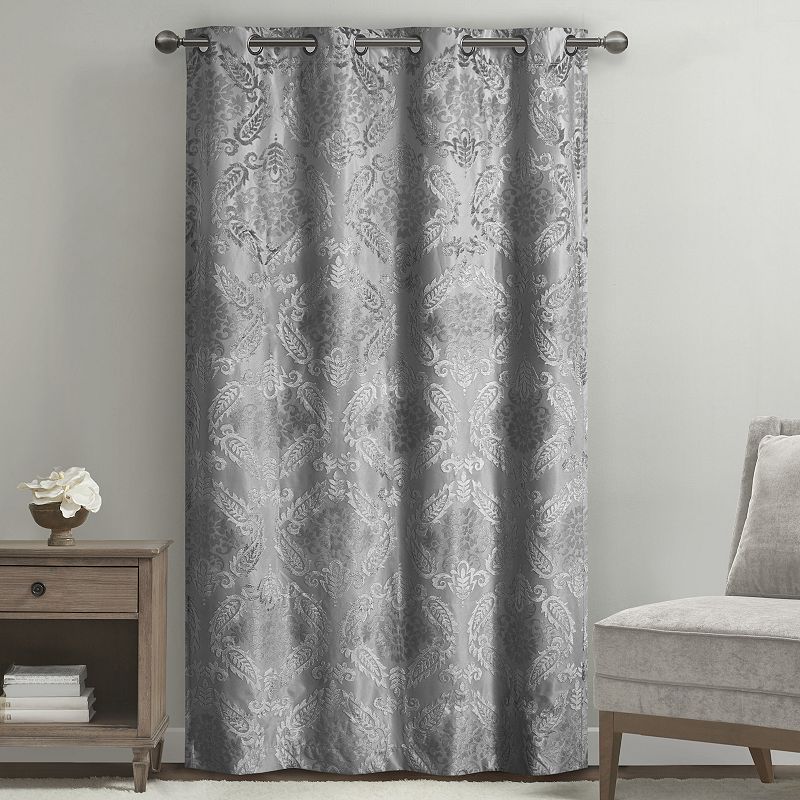 SunSmart Loraine 1-panel total 100% Blackout Knitted Jacquard Paisley Grommet Top Window Curtain