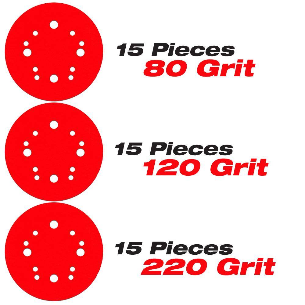 DIABLO 5 in. 80-Grit 120-Grit and 220-Grit Universal Hole Random Orbital Sanding Disc with Hook and Lock Backing (45-Pack) DCD05080AST45GS