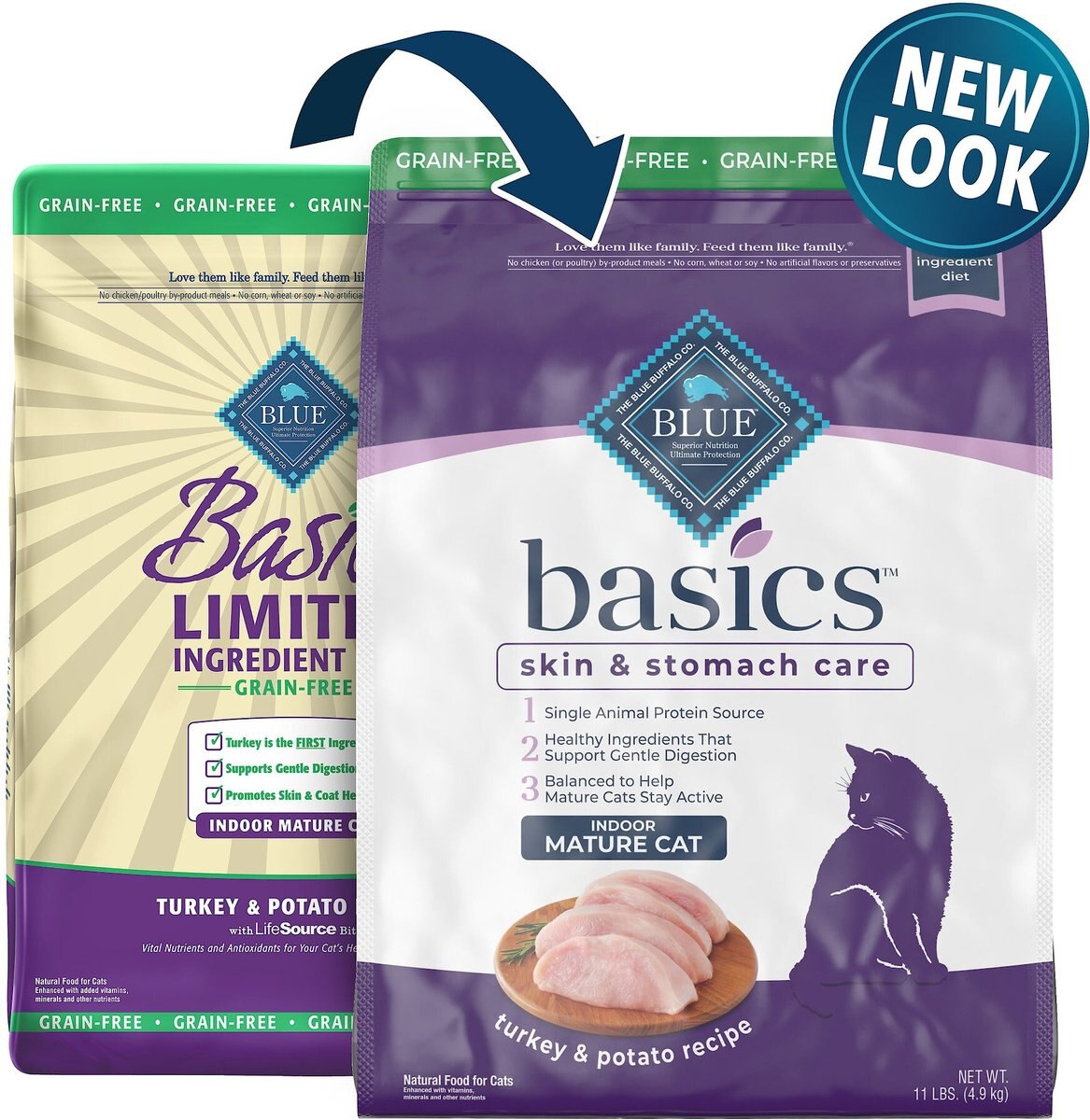 Blue Buffalo Basics Skin and Stomach Care Grain-Free Formula Turkey and Potato Indoor Mature Dry Cat Food