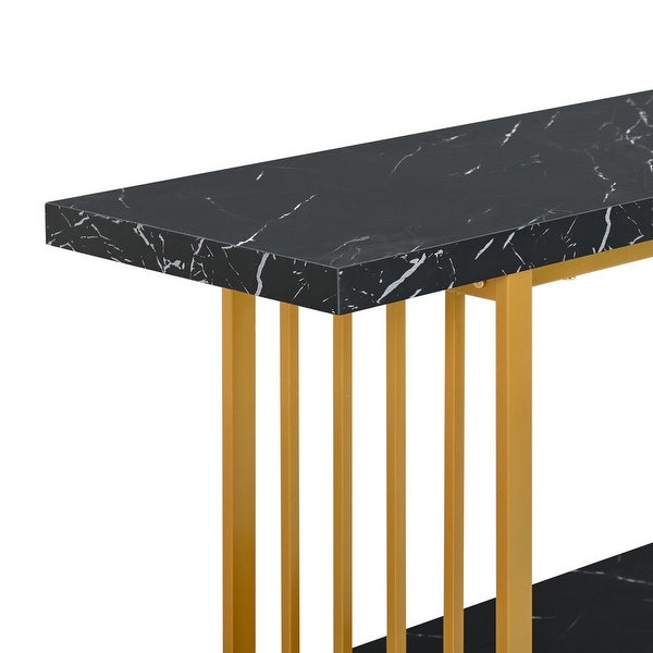 Faux Marble Console Table with 2 Shelves， Extra Long 63