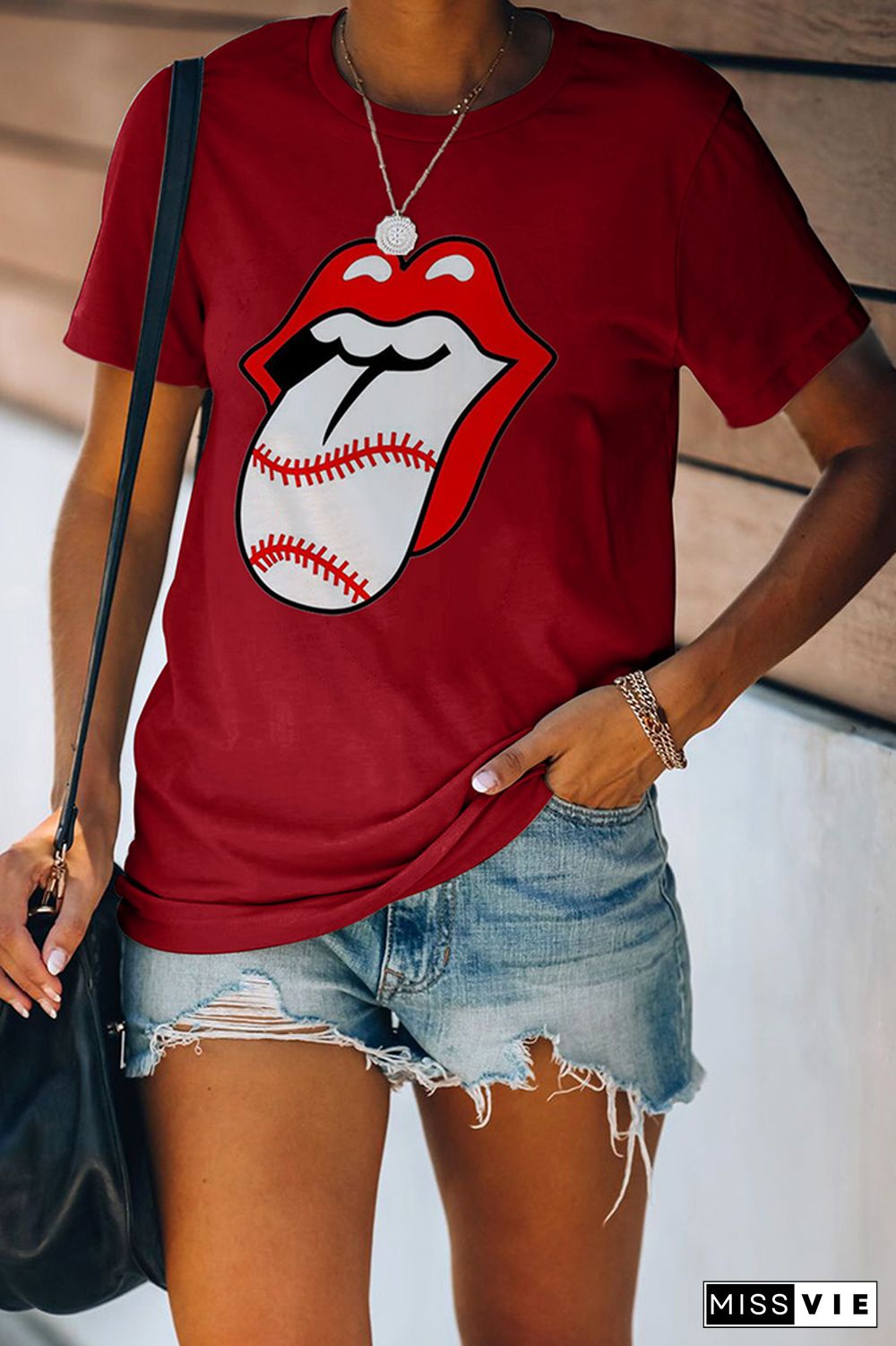 Tongue Print Graphic Tees for Women Wholesale Short Sleeve T shirts Top