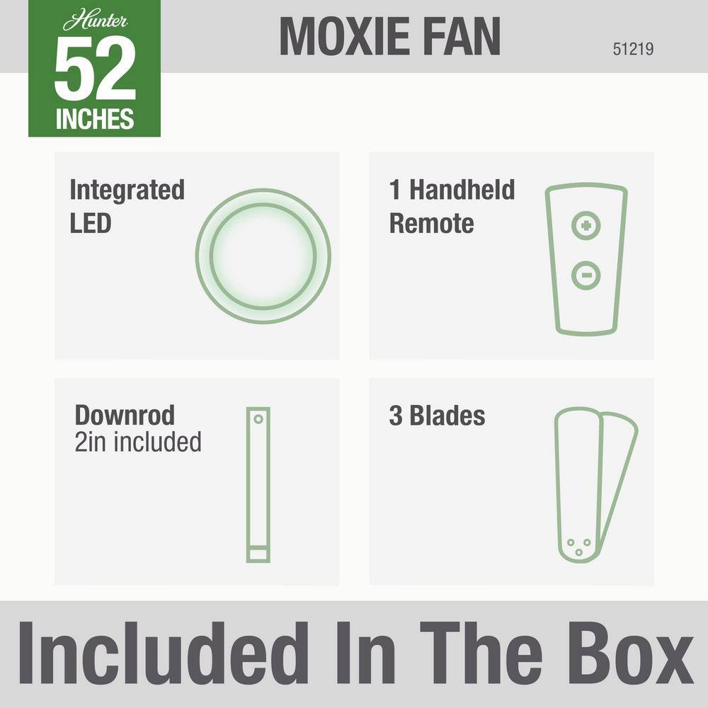 Hunter Moxie 52 in. LED Indoor Matte Silver Ceiling Fan with Light and Remote 51219